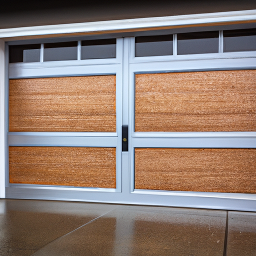 Insulated garage door with visible bottom sweep and sealed frame on a wet driveway in Bellevue, WA.